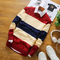 Свитер Для мужчин 2018 бренд пуловер свитер мужской О-образным вырезом в полоску Прохладный Вязание Для мужчин свитера человек пуловер Для