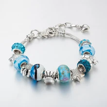Annapaer mar estrelas azul murano contas de vidro pulseira encantos caber pulseira original & bracelete para presentes femininos moda jóias b15143