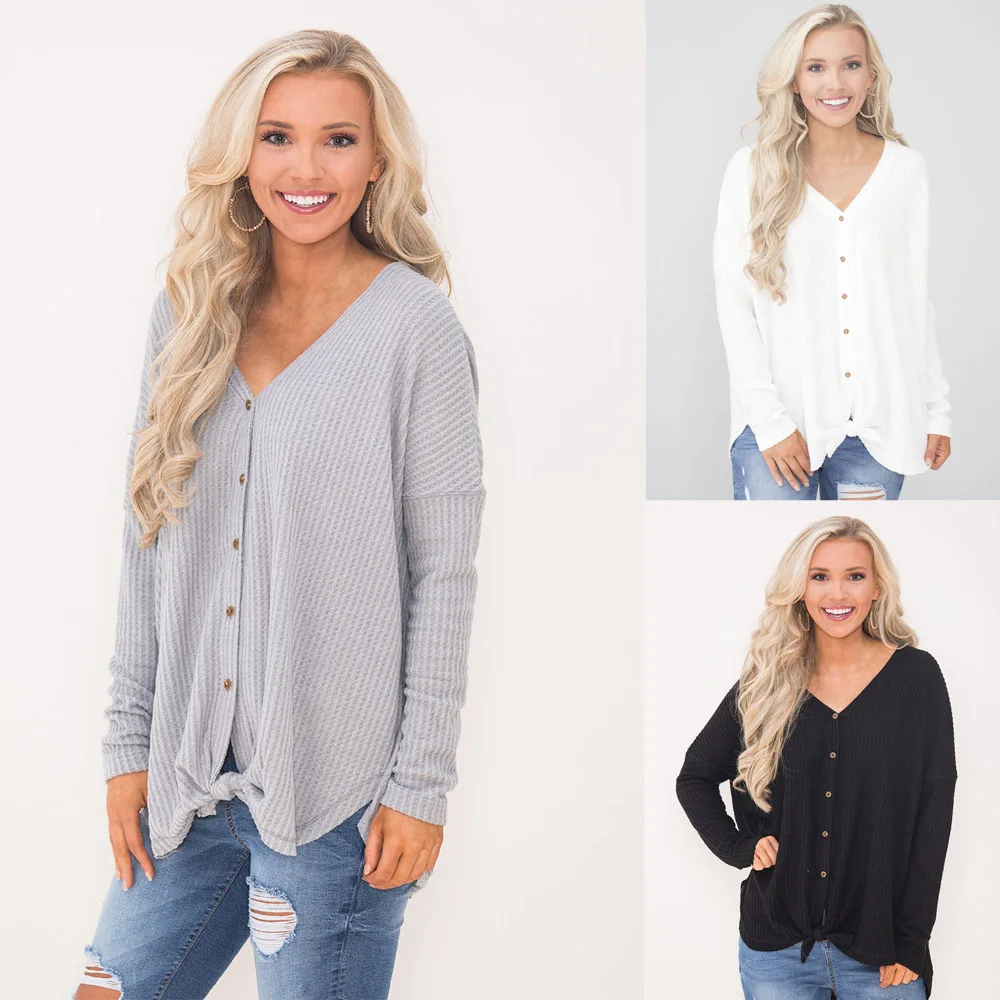 Women Buttons Knitted Sweater Loose Cardigans Tops 2018 Long Sleeve V Neck Autumn Ladies Thin Coat Outerwear Female Clothing