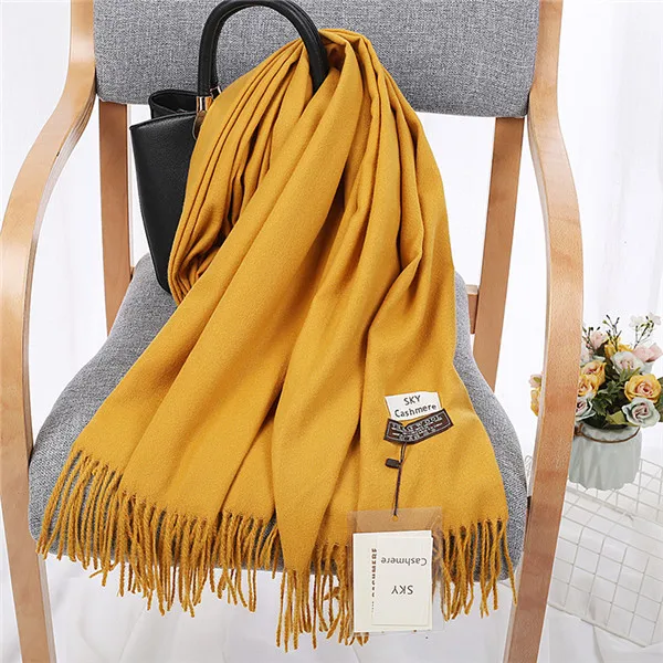 Yellow TagerWilen, роскошный брендовый зимний шарф, унисекс,, женский, мужской, шерстяной, небесный, кашемировый шарф, Пашмина, с кисточками, для женщин и мужчин, накидка, шаль - Цвет: Yellow