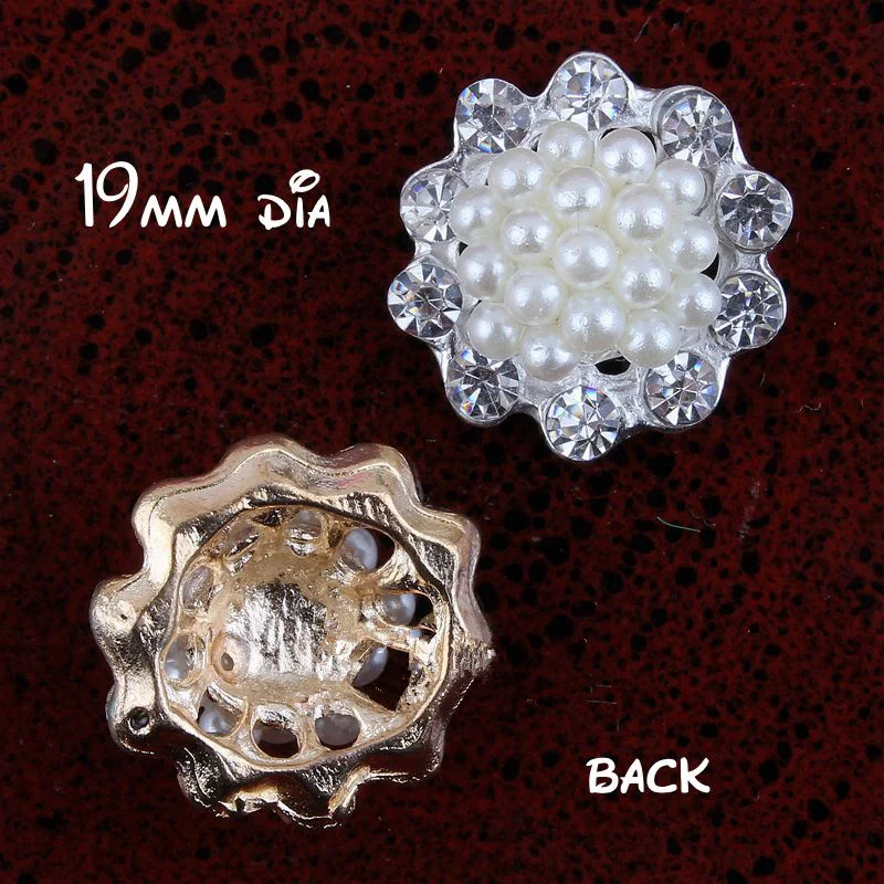 

30pcs Flat Back Brooch For Invitation Cards,Alloy Rhinestone Button ,Pearl Button Decoration For Wedding