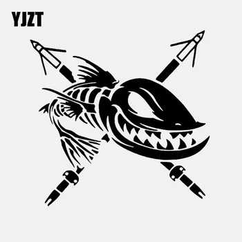 

YJZT 14.8CM*14.4CM Fishing Car Sticker Bow Fishing Skeleton Fish Decal Vinyl Decor Art Black/Silver C24-0528