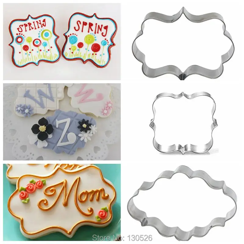 

3pcs/set Stainless Steel Blessing Wedding Plaque Frame Fondant Cookie Cutter Biscuit Sugarcraft Kitchen Mould Baking Pastry Tool