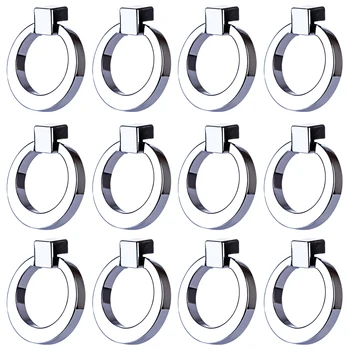 

12pcs European Style Door Knob Single Hole Ring Furniture Handle Drawer Cupboard Kitchen Pull Handle - Bright Chrome