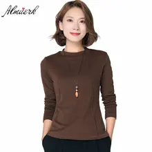 Осень зима soild Цвет Женская хлопковая Футболка с круглым вырезом с длинными рукавами простая Свободная Женская хлопковая Футболка нижняя рубашка L264