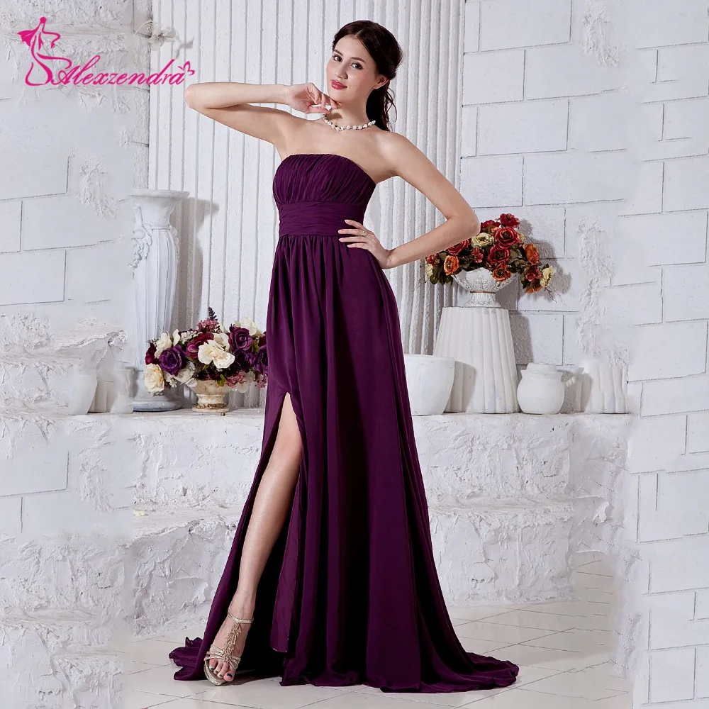 Alexzendra Simple Purple Chiffon A Line Prom Dresses Side Slit