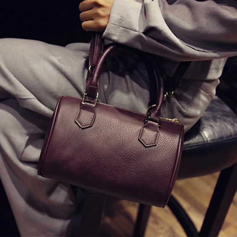 

2017 New Winter Europe Boston Bags Fashion Leather Handbag Shoulder Bag Messenger Bags Barrel-shaped Bag