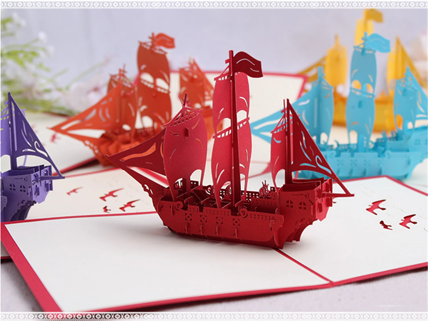 Individual 3D Sailboat Popup Greeting Card Handmade Pop Up Paper Card Business Invitation Smooth Sa - 32892535233