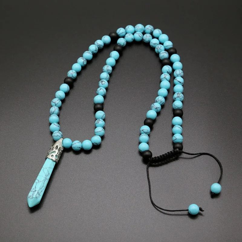 

Fashion Bohemian Necklace Jewelry 8 mm Natural Bead Woven 6 Prism Pendant Necklace For Women Men