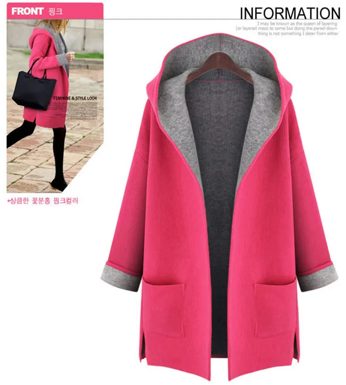 

Autumn and winter fashion women's wool jacket coat medium casual mix female large size long sleeve hooded wool coat jacket 5XL