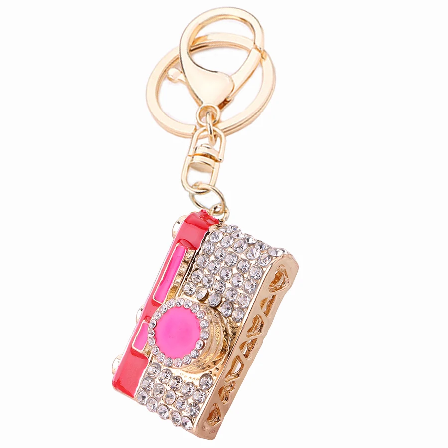 5PCS Rhinestone Camera Keychain Novelty Charm Alloy Keyring porte clef