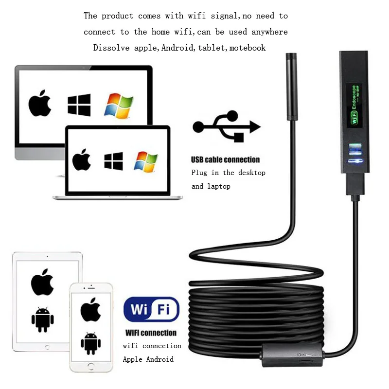 

Wireless Endoscope 8mm 1200P WiFi Endoscopy Camera 2.0 Megapixel HD Snake Camera For Android IOS Endoscope