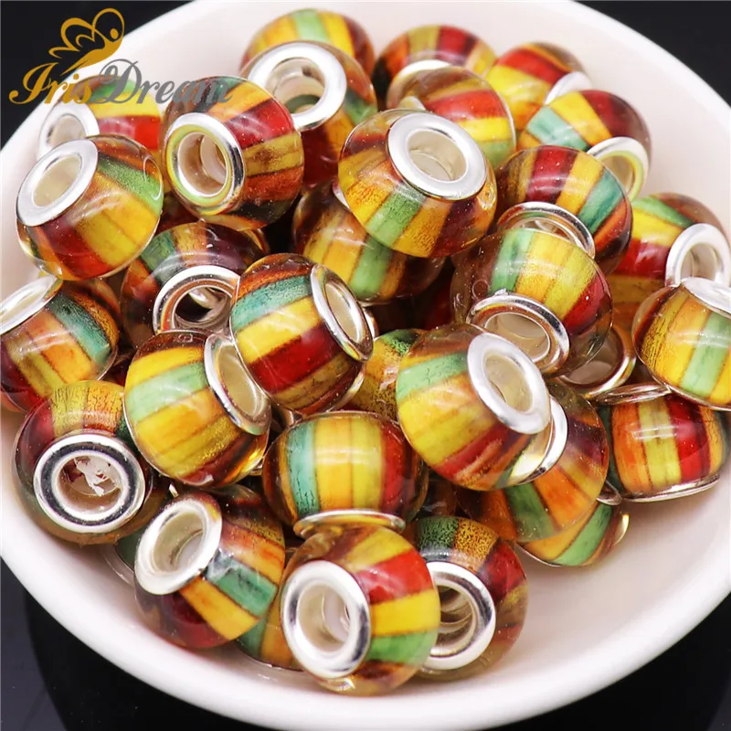 

20Pcs Round Shape Large Hole Murano Sapcer Beads Fit Pandora Bracelet Bangle Snake Chain DIY Charms Necklace for Jewelry Making