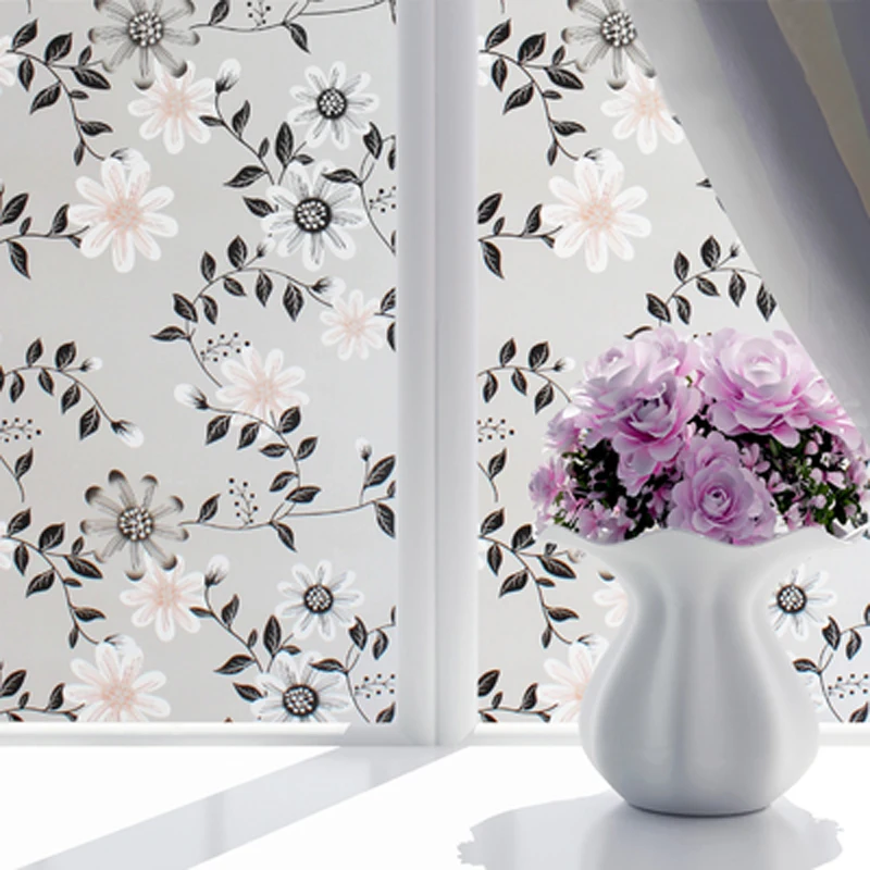 

New 45*100cm 14Color Self Adhesive Glass Sticker Flower Window Films Shower Door Window Privacy PVC Frosted Film Sticker Decor