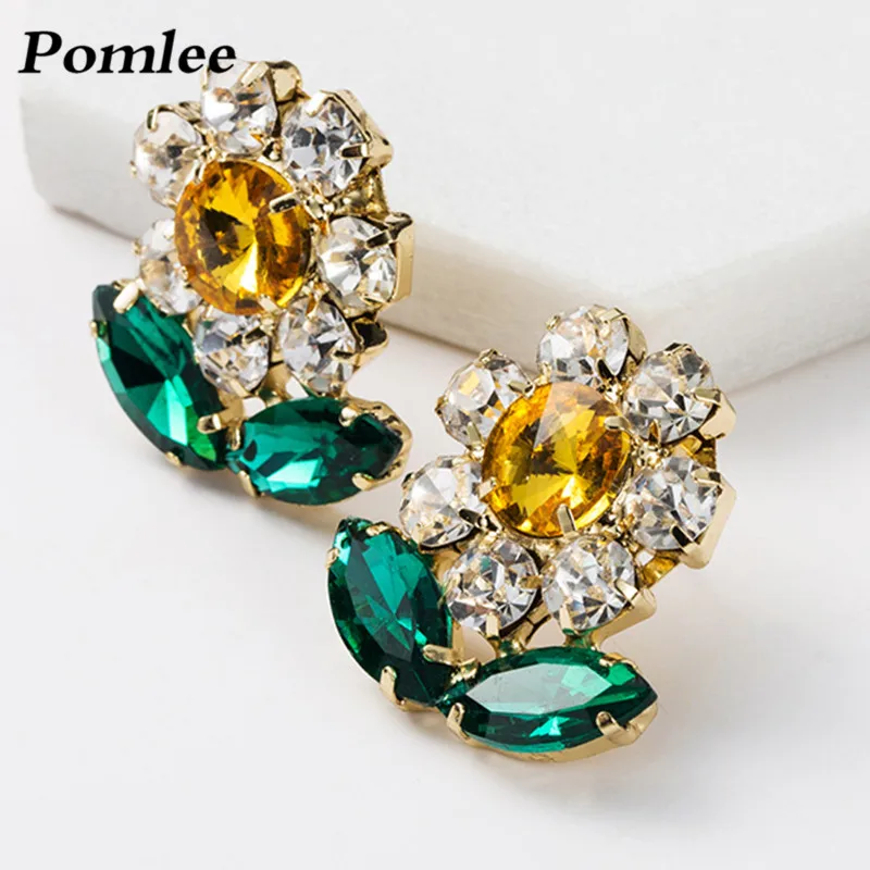 

Pomlee Sunflower Stud Earrings for Women New Design Mix Color Gold Tone Wedding Party Statement Earring Korean Gift Good Quality