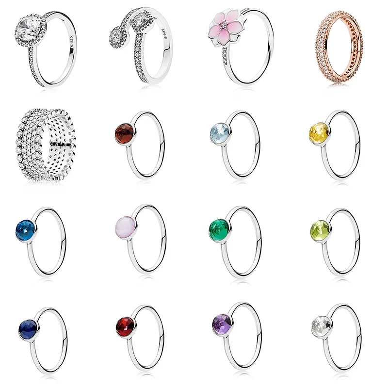 

16 Style 100% 925 Sterling Silver Women Ring With Clear Dazzling Zircon Round Crystal Flower Ring For Women Jewelry