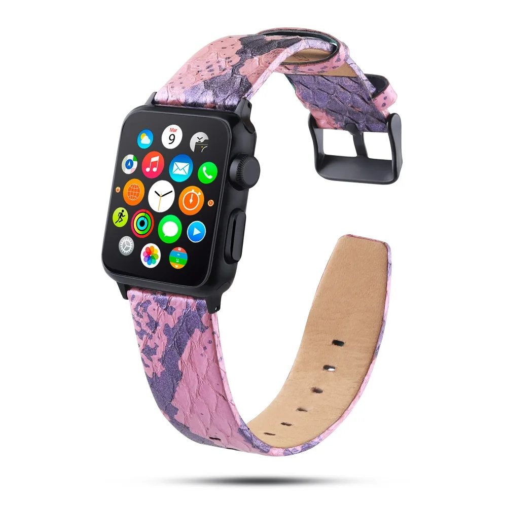 Ремешки из змеиной кожи для Apple Watch 4, 3, 2, 1, кожаный ремешок для Apple Watch 42 мм, 44 мм, 38 мм, 40 мм, для iWatch, ремешок 42 мм, 44 мм