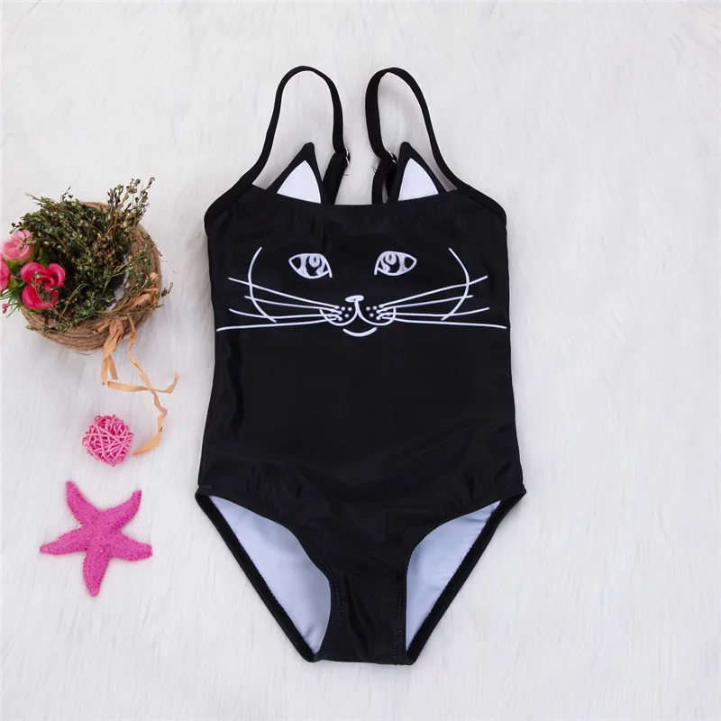 Черное бикини с объемным рисунком кота для мамы и дочки, монокини, одежда для купания, цельные костюмы, семейный купальник, милые летние пляжные купальники