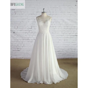 

Ivory Chiffon Lace A-line Wedding Dress Court Train Sleeveless Zipper Real/Original Photos Custom made