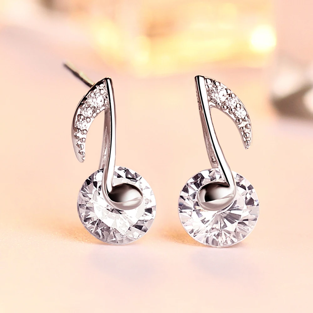 

Hot Personality Geometric Music Dream Symbol Earrings Music Notes Earrings Large Crystal 925 Silver Color Earrings for Women
