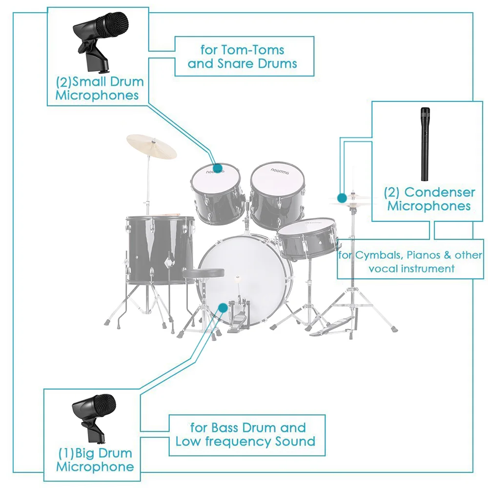 Профессиональный проводной музыкальный инструмент Барабаны микрофон с Барабаны Микрофоны конденсаторные микрофоны Стандартный Кронштейны чехол