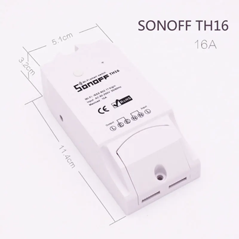 Itead Sonoff TH-TH10/TH16 WiFi умный переключатель дистанционного управления Смартфон Датчик температуры и влажности для умного дома - Комплект: 16A