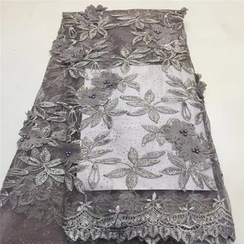 

Cassiel High Quality 3D Net Lace Fabrics Hot Selling Grey French Lace Fabric With Beads 2019 African Lace Fabric For Women
