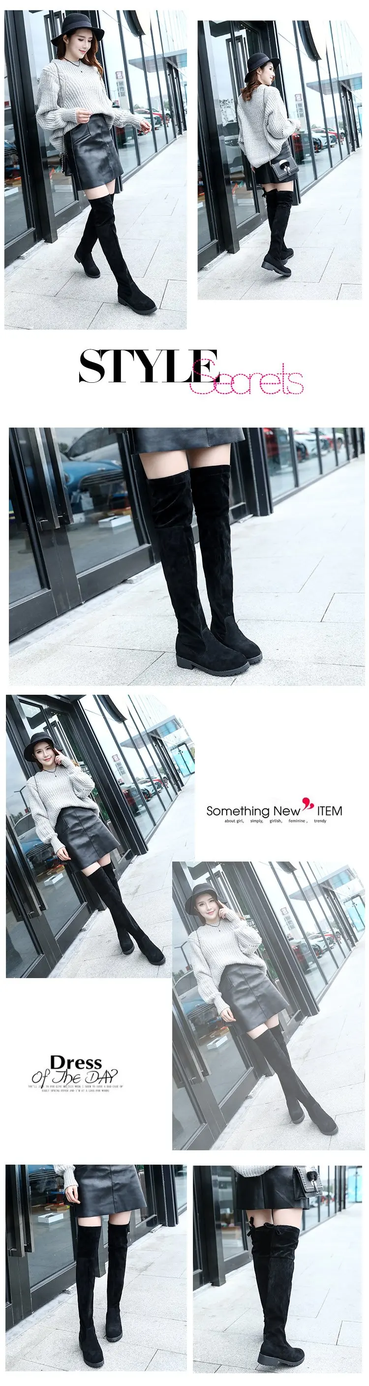 black long overknee boots women shoes woman botines mujer black booties ladies shoe knee high boot