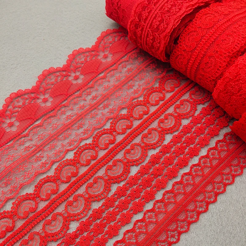 

Beautiful New 10 Yards/Lot Red Lace Ribbon Tape Quality Lace Trim DIY Embroidered Lace For Sewing Decoration African Lace Fabric