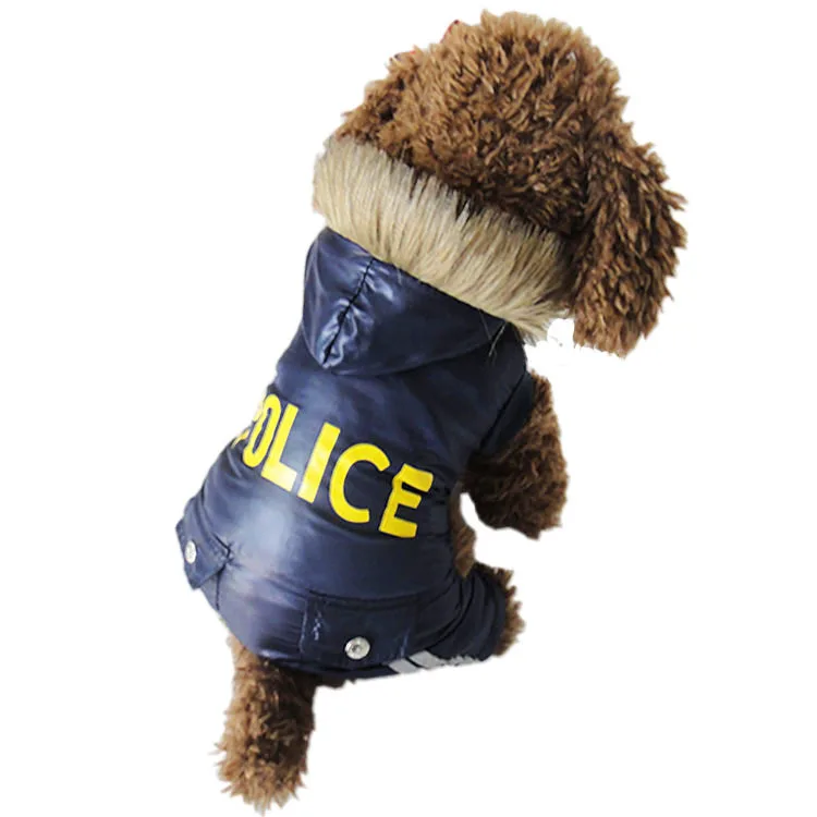 

New Design Four Legs Police Style Pet dogs winter Coat Small Puppy Hooded Coat Dogs Clothing