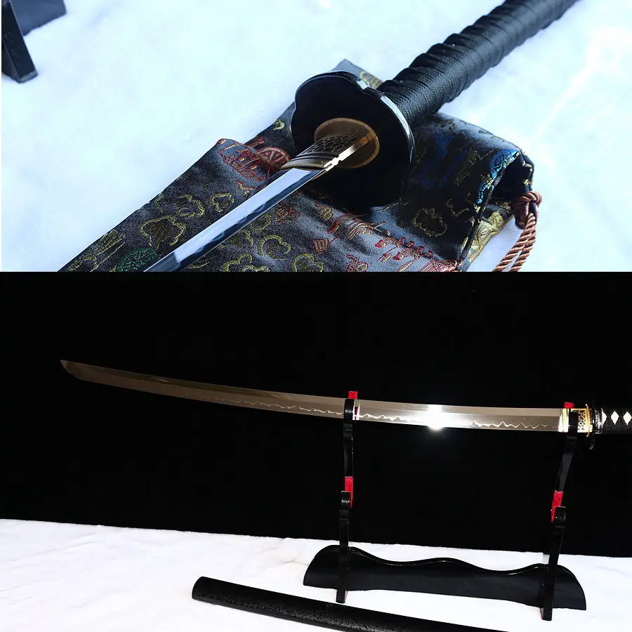 Soshu kitae) Clay Tempered Folded Steel Japanese Samurai Katana Sword Set(Katana+Wakizashi