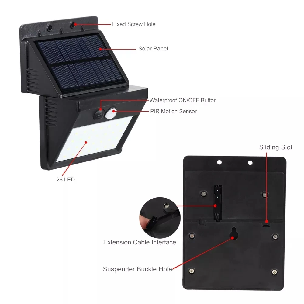 30LED датчик движения PIR на солнечной батарее, охранная лампа, разделяемая 3 режимами, настенный светильник для наружного сада