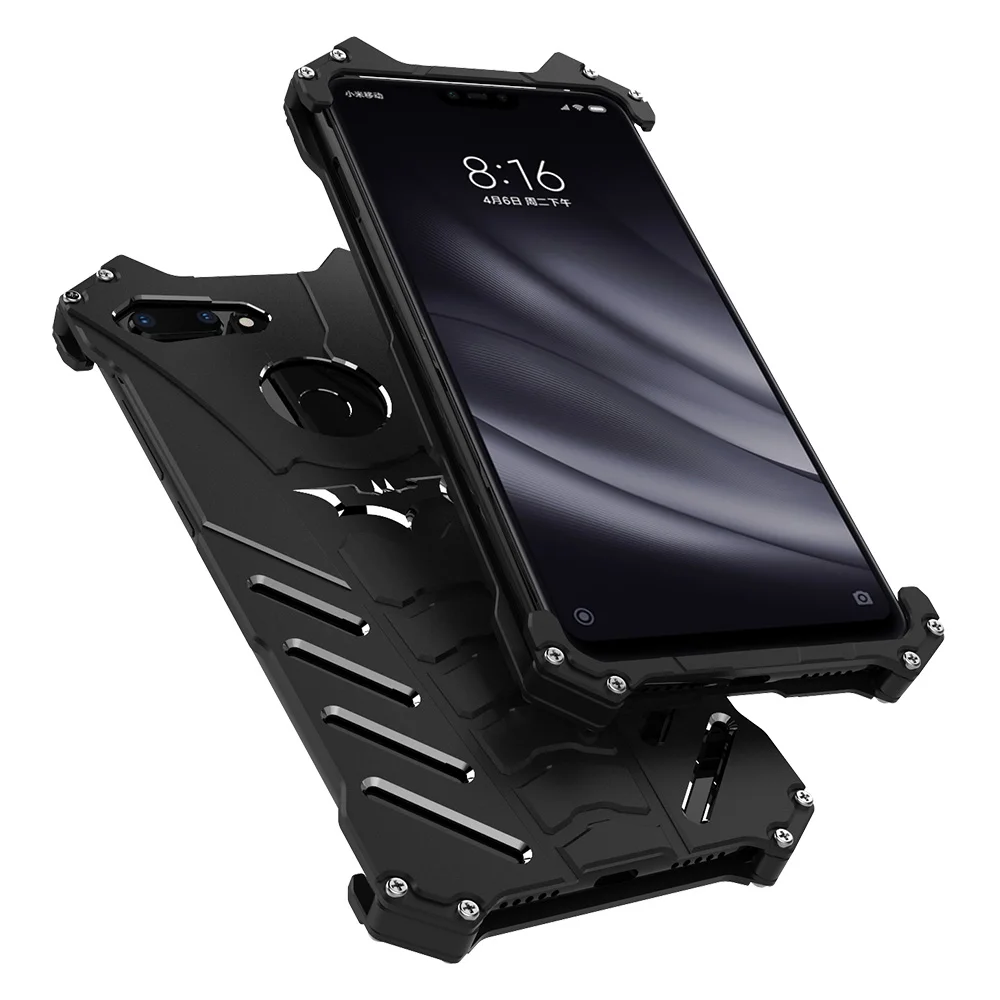 

R-JUST BATMAN Series Luxury Doom Heavy Duty Armor Metal Aluminum Protect Phone Case Bags Armor Covers For xiaomi 8 Lite 6.26"