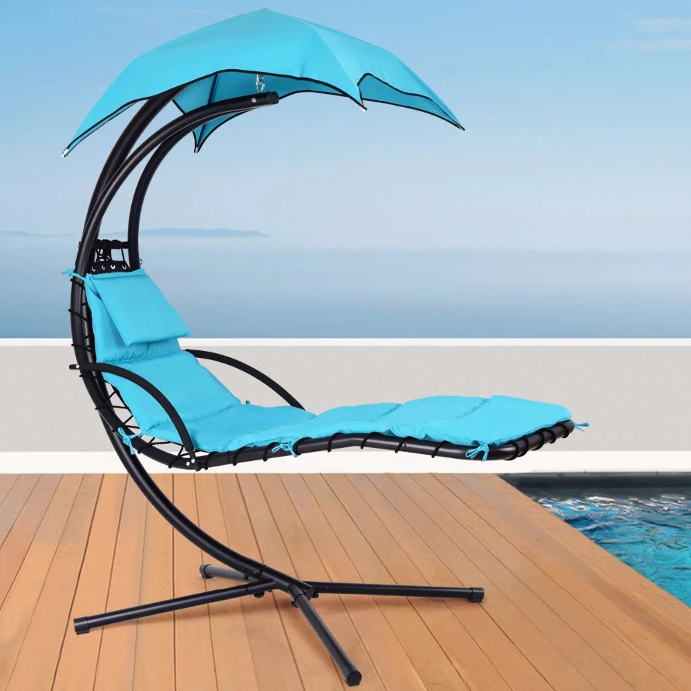 Giantex Hanging Chaise Lounger Chair Arc Stand Porch Swing Hammock Chair W/ Canopy Blue Outdoor Furniture OP3460BL Giantex Hanging Chaise Lounger Chair Arc Stand Porch Swing Hammock Chair W/ Canopy Blue Outdoor Furniture OP3460BL