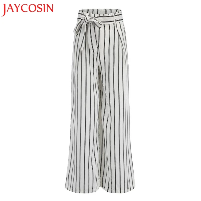 JAYCOSIN Для женщин в полоску длинные джинсы в Вертикальную Полоску с завязкой Широкие штаны z0809
