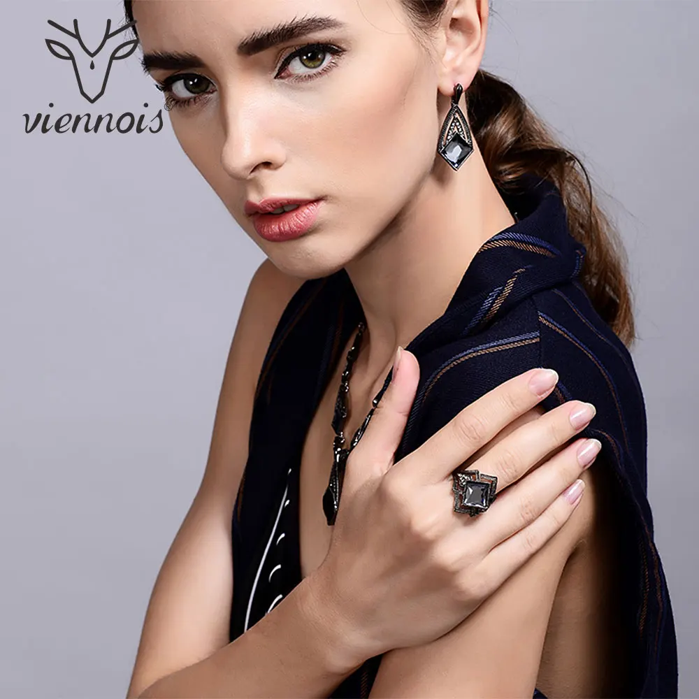 

Viennois Finger Rings For women Rhinestone & Crystal Party Fashion Jewelry Gun Color Geometric Accessories