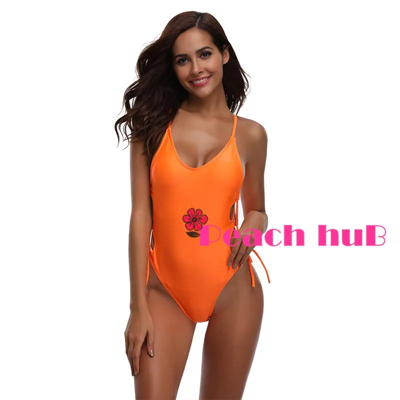 Woman Plus Size Backless Sport Swimsuit Bright Orange Swimsuits One Piece Solid Monokini Bathing Suit Swimwear (3)