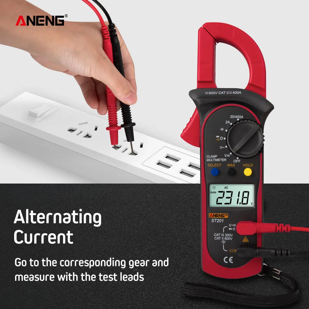 

ANENG ST201 Digital Clamp Multimeter Resistance Tester AC DC Clamp Ammeter Transistor Testers Voltmeter d Contact lcr meter