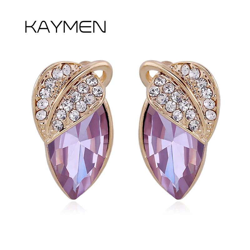 

KAYMEN New arrival Full Rhinestones Women Leaf Golden Earrings Fashion Cute Stud Earrings Jewelry 3 Colors EA-03168
