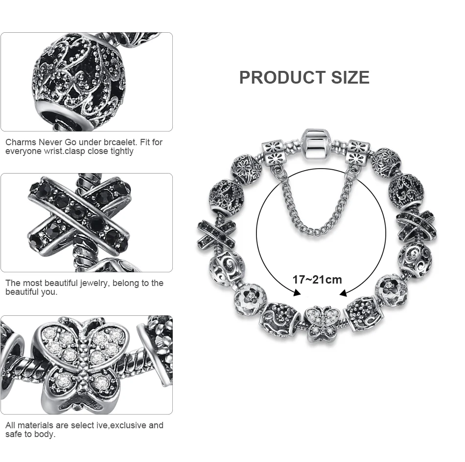 BELAWANG тибетский серебряный Змеиный браслет-цепочка женский кристалл бабочка цветок крест бусины браслеты Европейский Сделай Сам Изготовление ювелирных изделий