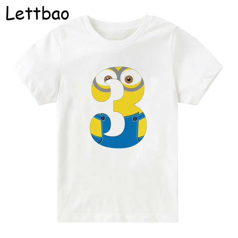 Милая футболка для мальчиков с героями мультфильмов детская одежда футболка для девочек от 2 до 12 лет с надписью «Happy Birthday» летняя футболка с короткими рукавами из хлопка - Цвет: 3
