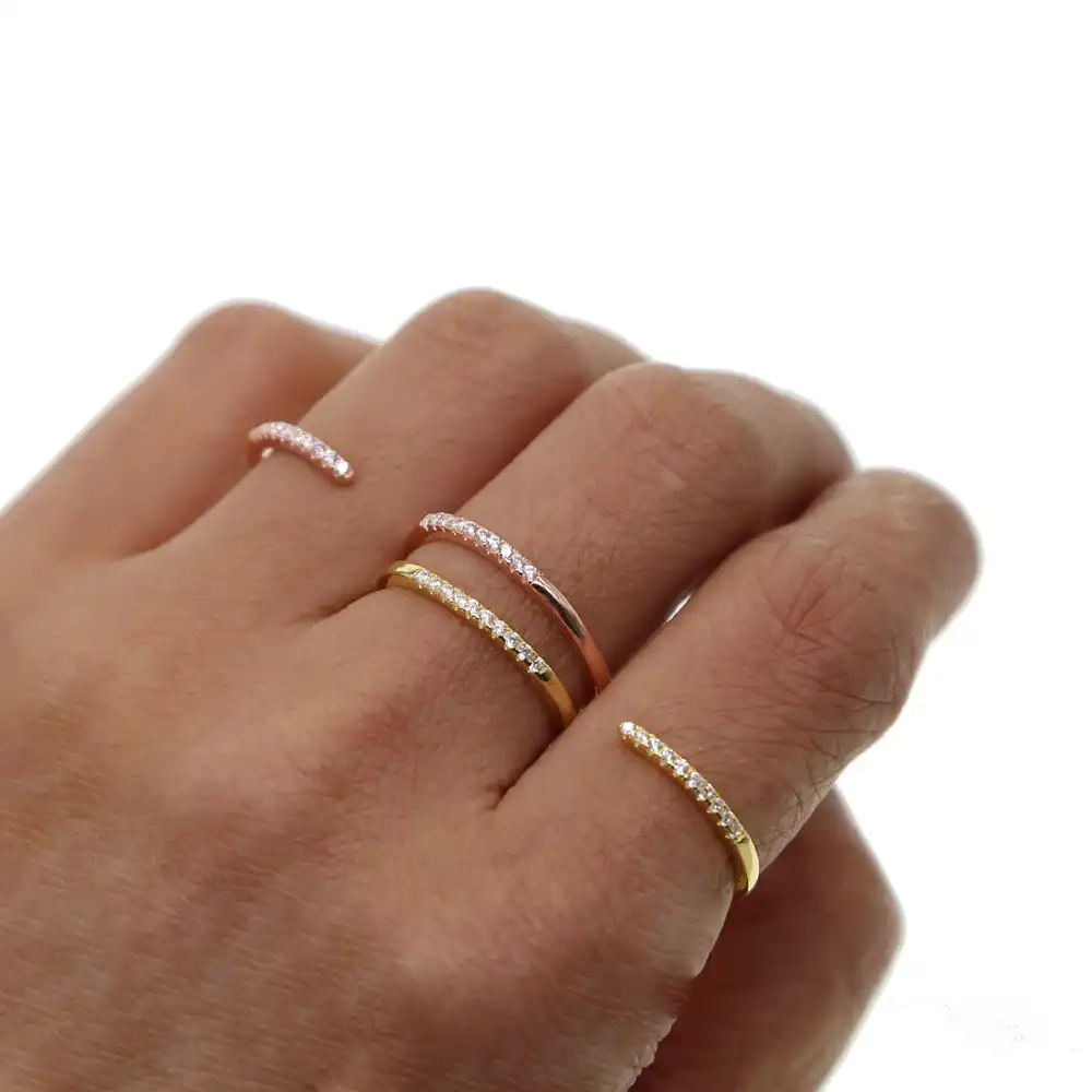 925 Sterling Silver Open Double Finger Ring Jewelry Gold Rose Gold 2 Colors Micro Pave Cz Thin Band Simple S Letter Rings Engagement Rings Aliexpress