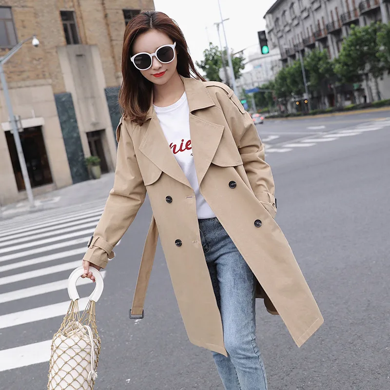 

2019 New Spring Autumn Women's Long Trench Coats Korean Double-breasted Slim Belt Windbreaker chic Coat Female Overcoat N20