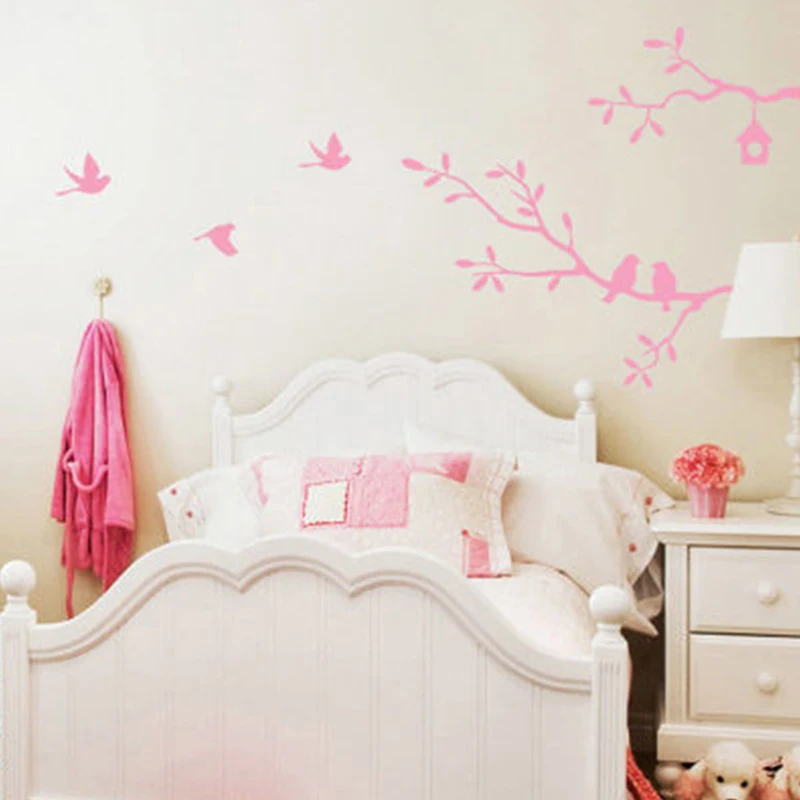 Birds On A Tree Branch Wall Stickers Furniture Refrigerator Wall Decor Graphic Decal Birds Patterns Vinyl Sticker Decoration