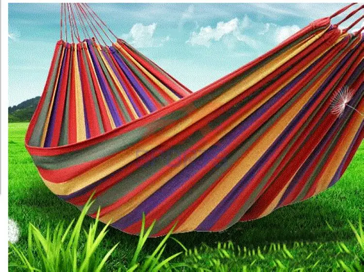 Outdoor Camping Thick Canvas Hammock Colourful Stripy Garden Swing & Bag (6)