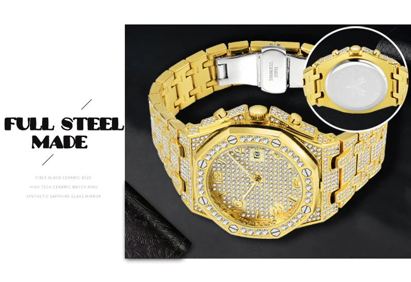MISSFOX мужские часы Лидирующий бренд Роскошные ролевые мужские золотые наручные часы Кварцевый карбоновый волоконный ободок бриллиантовые часы кварцевые часы