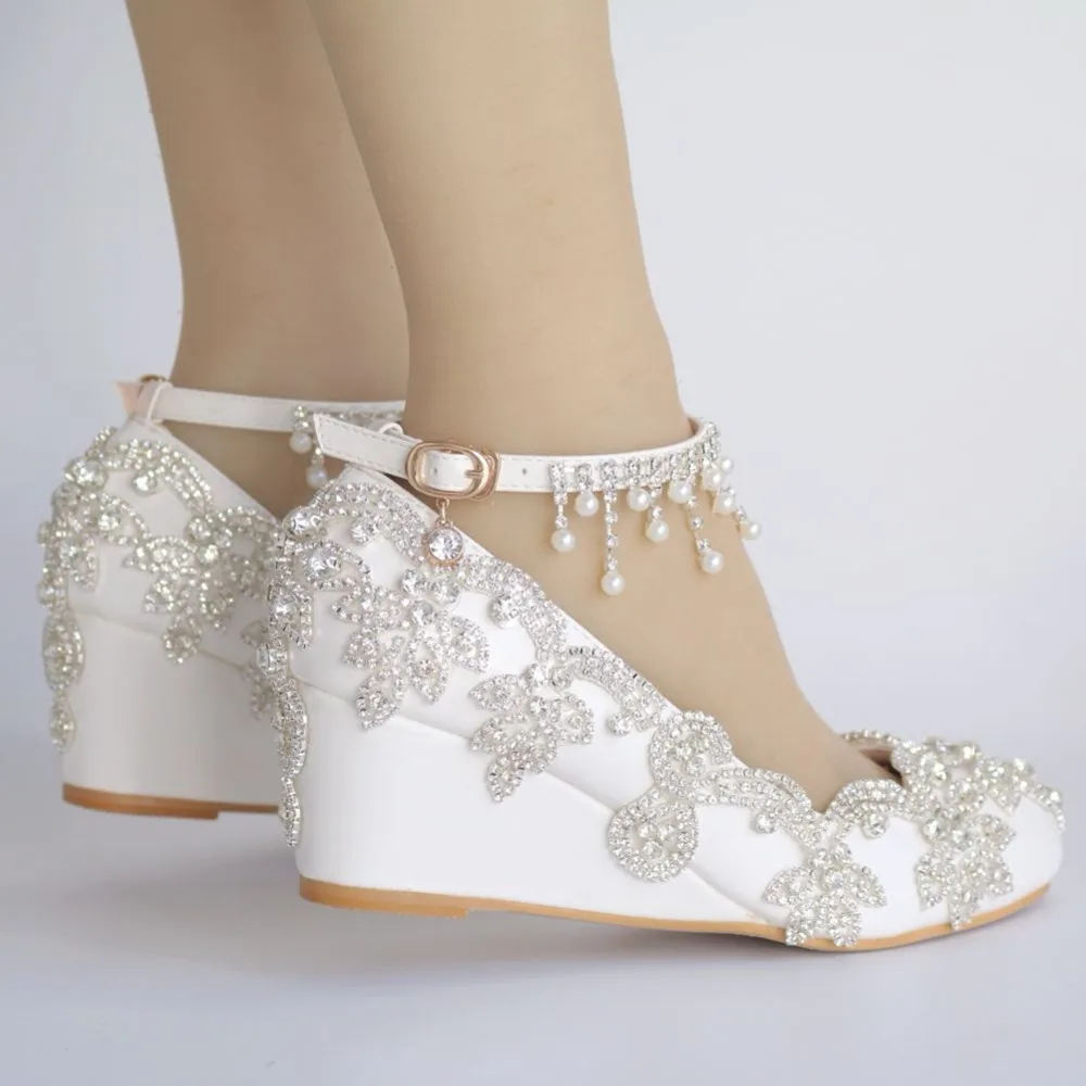 Королевские модные свадебные туфли со стразами; туфли-лодочки со стразами на высоком каблуке 5 см для невесты; Туфли на танкетке под вечернее платье; элегантная обувь на каблуке; большой размер 41