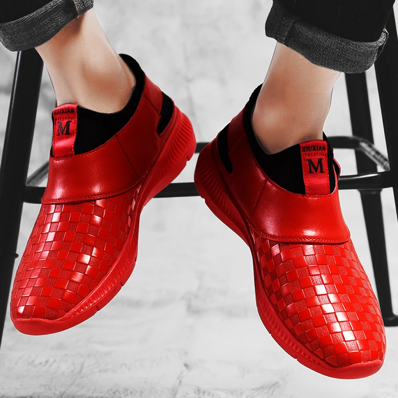 Nouvelle Étanche Mocassins Rouge Pour À 2019 Homme Mode Semelles Chaussures Compensées Black Slip Et Sneakers En Noir Cuir Mâle On red Hommes De Décontracté PkiXZuO