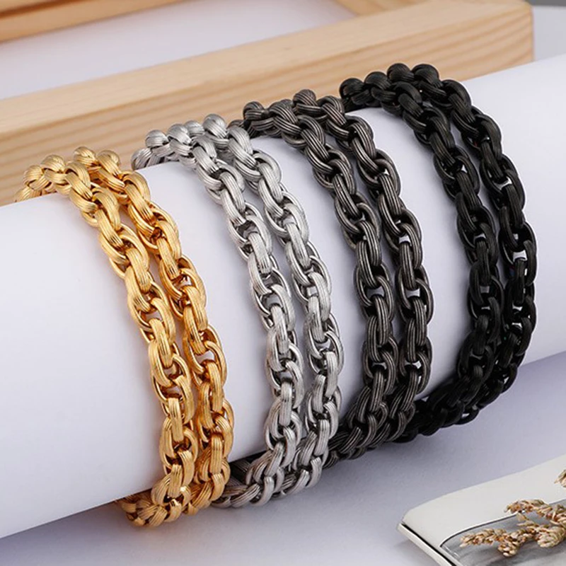 

Hip Hop Biker Jewelry Long Gold Silver Black Necklace Men Quality Stainless Steel Choker Necklace For Men Necklaces 6MM Wide