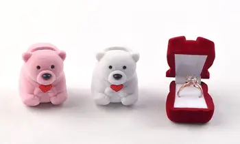 

50pcs/lot Lovely Bear Jewelry Box Ring Earring Stud Boxes Jewelry Display Rack Wedding Valentine's Day Gift Box Wholesale
